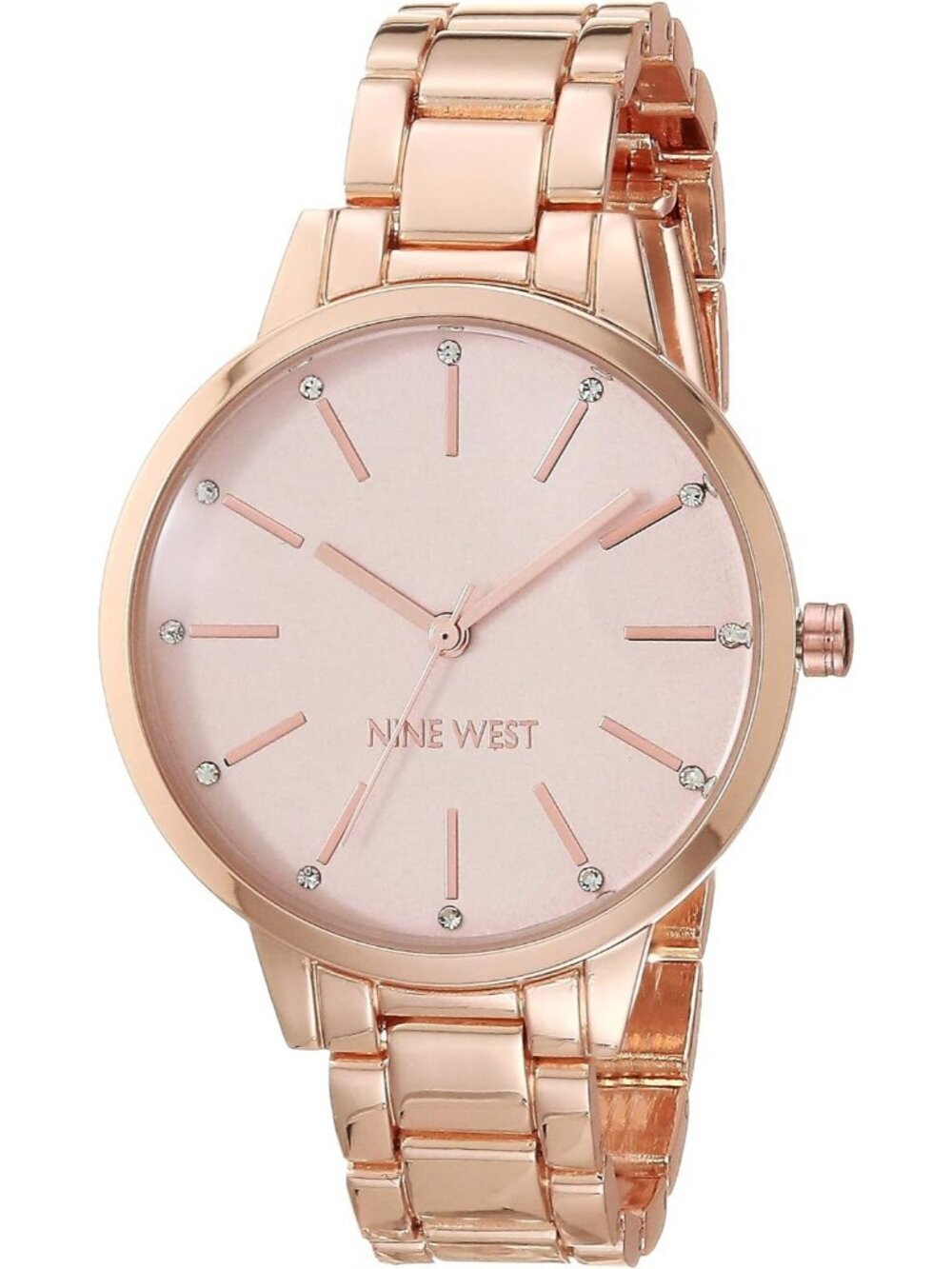 Women Pink Rose Gold Analog Quartz Crystal Accented Bracelet Round Classic Watch